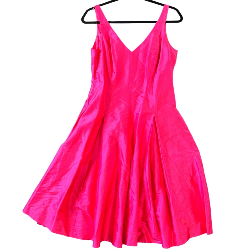 90s Pink Silk Fit Flare Cocktail Dress Barbiecore Prom Wedding Guest 6